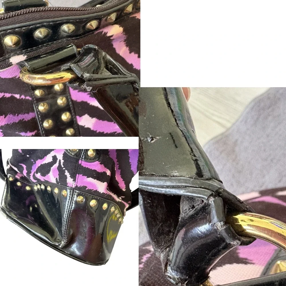 Betseyville Betsey Johnson Purple Zebra Studded Satchel Bag Large Indie McBling